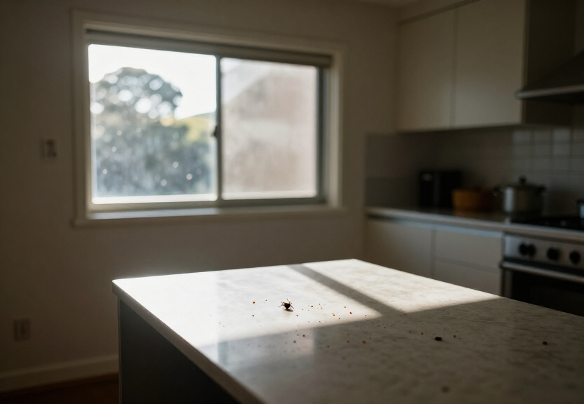 Cockroaches and food debris in a Colyton kitchen cupboard